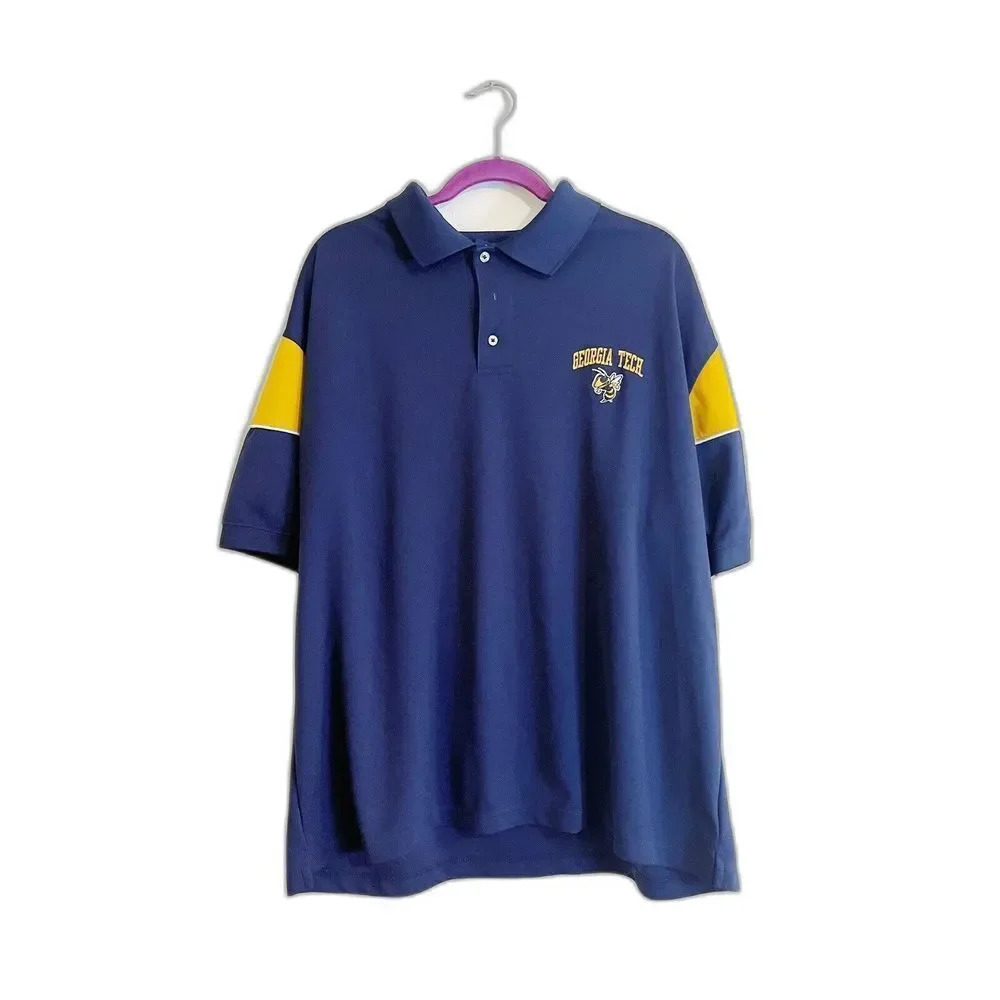 Georgia Tech Mens Navy Blue Polo Shirt Sz XL Embroidered Logo Short Sleeve *read